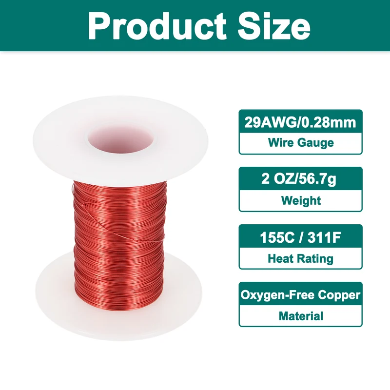29 AWG Magnet Wire, 29 Gauge 2 oz Enameled Copper Wire, 155C(311F), Red,White