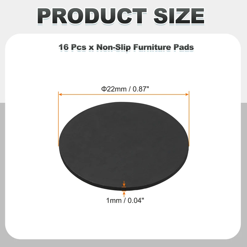 16pcs Non Slip Furniture Pads 7/8" x 0.04" Adhesive Round Rubber Feet Black
