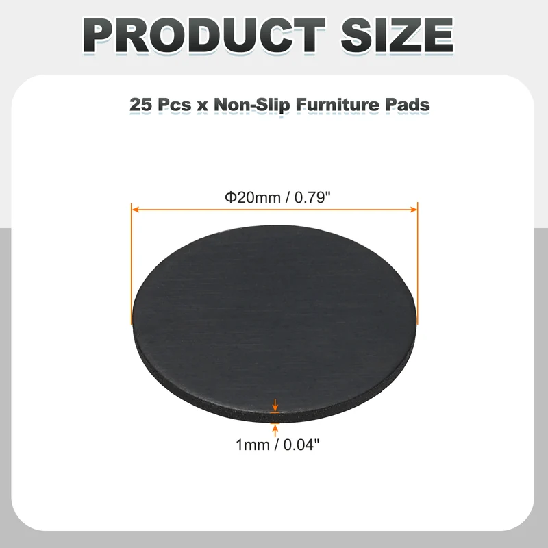 25pcs Non Slip Furniture Pads 13/16" x 0.04" Adhesive Round Rubber Feet Black