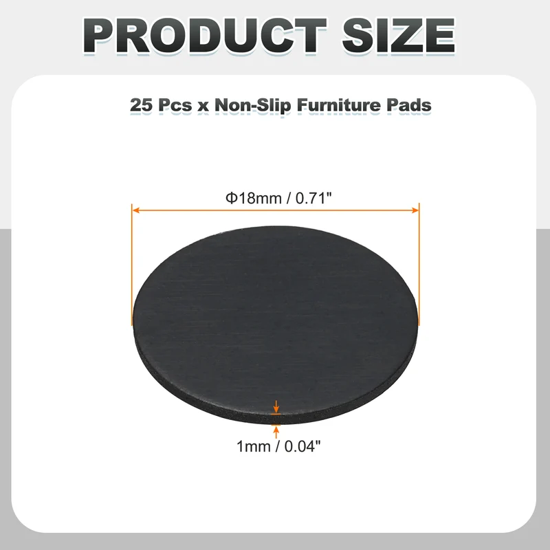 25pcs Non Slip Furniture Pads 11/16" x 0.04" Adhesive Round Rubber Feet Black