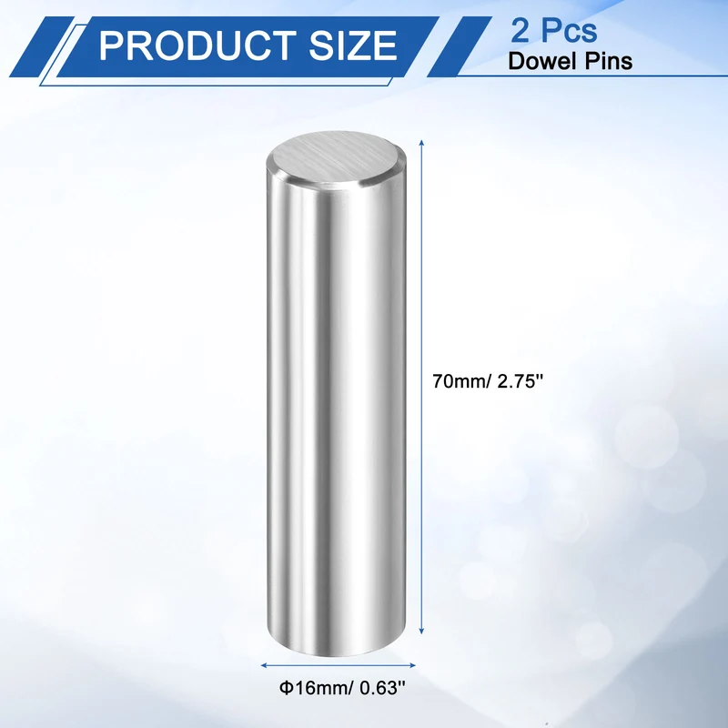 2Pcs 16mm x 70mm Dowel Pins 316L Stainless Steel Shelf Support Peg Pin