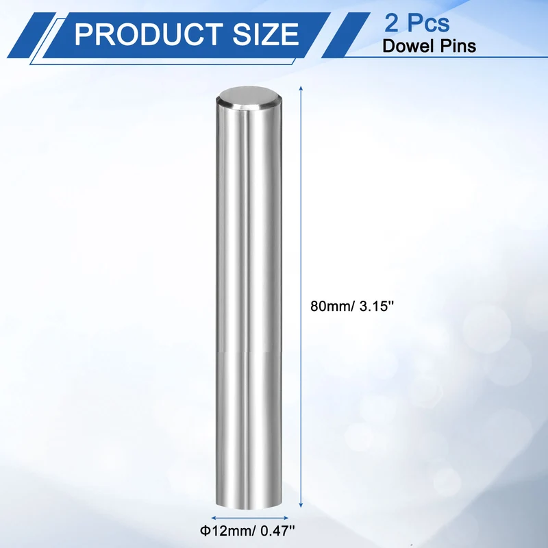 2 Pcs 12 mm x 80 mm Dowel Pins, 316L Stainless Steel Shelf Support Peg Pin