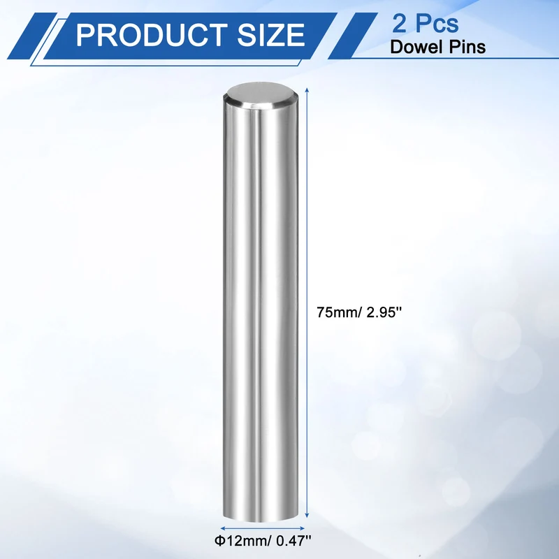 2 Pcs 12 mm x 75 mm Dowel Pins, 316L Stainless Steel Shelf Support Peg Pin