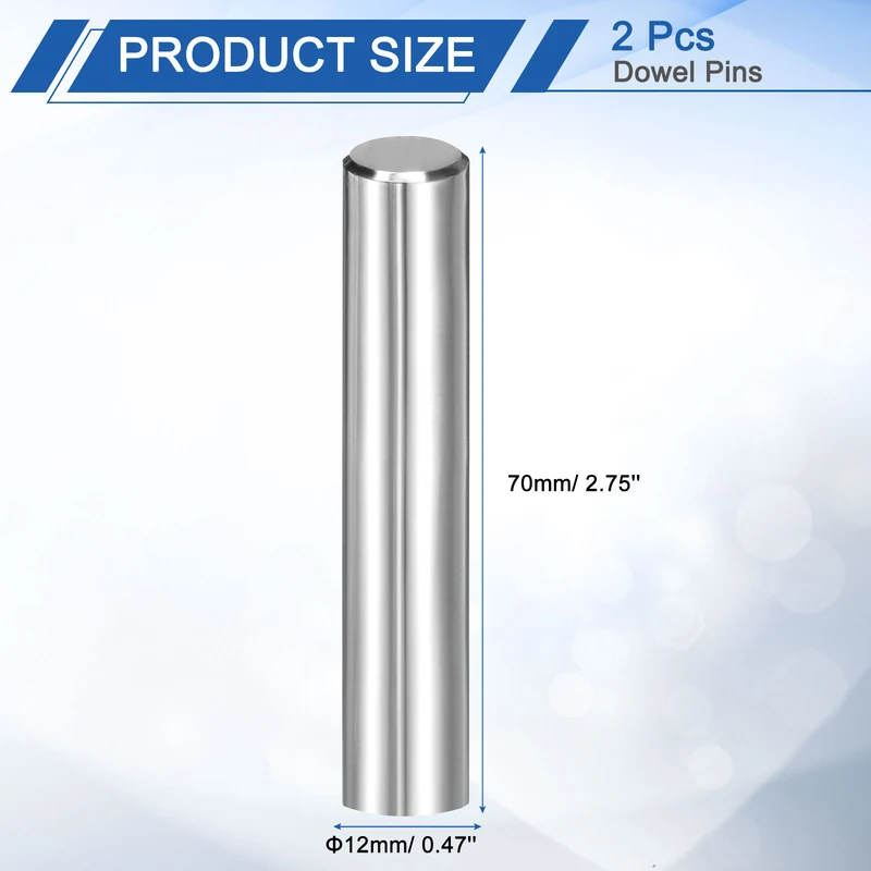 2 Pcs 12 mm x 70 mm Dowel Pins, 316L Stainless Steel Shelf Support Peg Pin