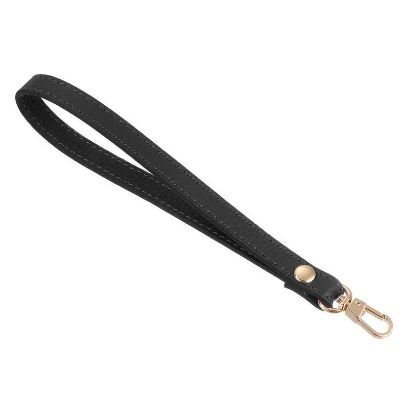 Leather Wristlet Strap 7.48" Hand Wrist Lanyard Bag Chain Black+Gold