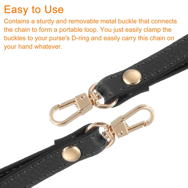 Leather Wristlet Strap 7.48" Hand Wrist Lanyard Bag Chain Black+Gold
