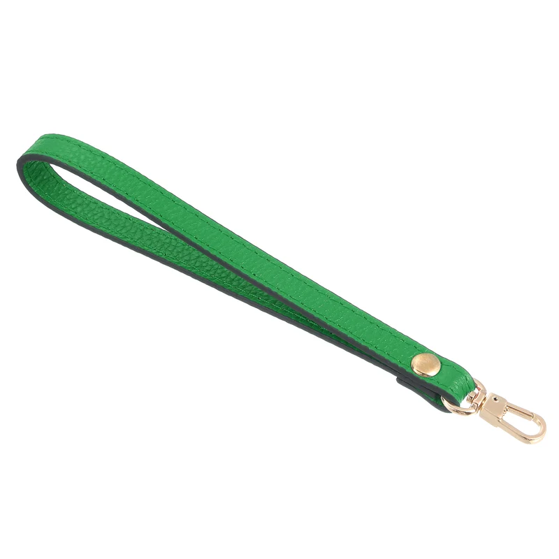 Leather Wristlet Strap, 7.48" Hand Wrist Lanyard Bag Chain, Green+Gold