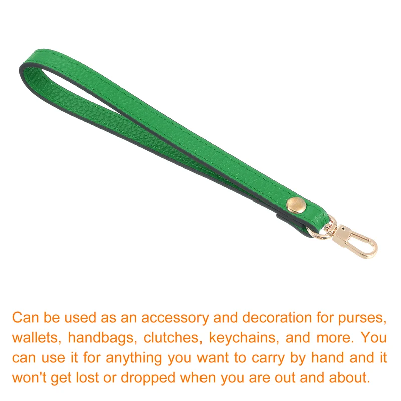 Leather Wristlet Strap, 7.48" Hand Wrist Lanyard Bag Chain, Green+Gold