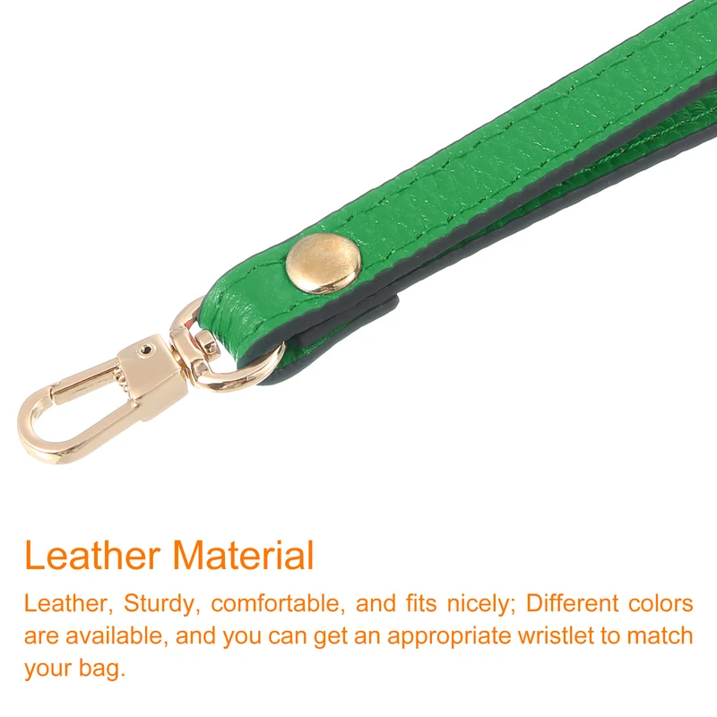 Leather Wristlet Strap, 7.48" Hand Wrist Lanyard Bag Chain, Green+Gold