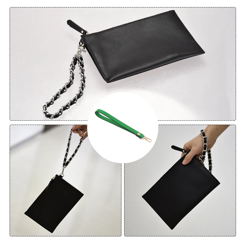 Leather Wristlet Strap, 7.48" Hand Wrist Lanyard Bag Chain, Green+Gold