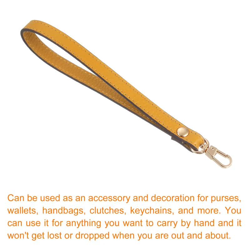 Leather Wristlet Strap, 7.48" Hand Wrist Lanyard Bag Chain, Yellow+Gold