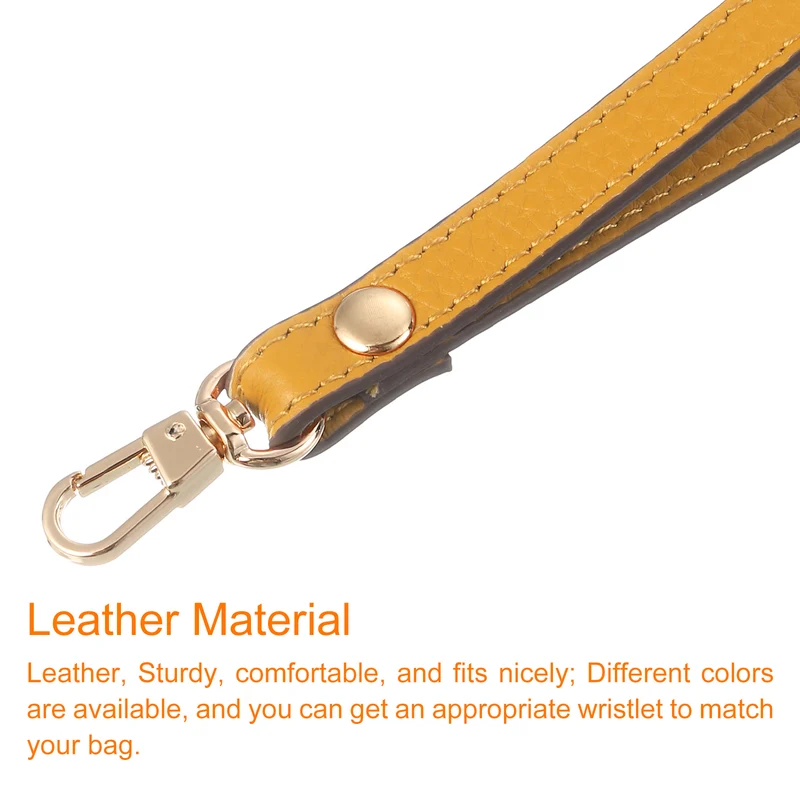 Leather Wristlet Strap, 7.48" Hand Wrist Lanyard Bag Chain, Yellow+Gold