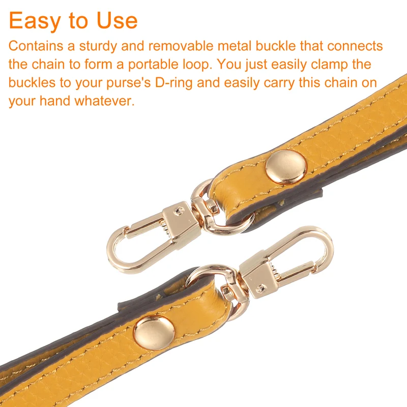 Leather Wristlet Strap, 7.48" Hand Wrist Lanyard Bag Chain, Yellow+Gold