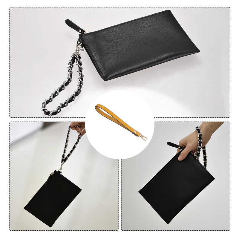 Leather Wristlet Strap, 7.48" Hand Wrist Lanyard Bag Chain, Yellow+Gold