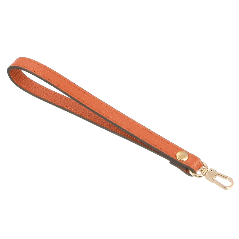 Leather Wristlet Strap, 7.48" Hand Wrist Lanyard Bag Chain, Orange+Gold