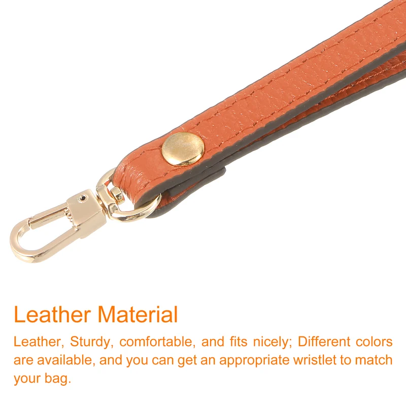 Leather Wristlet Strap, 7.48" Hand Wrist Lanyard Bag Chain, Orange+Gold