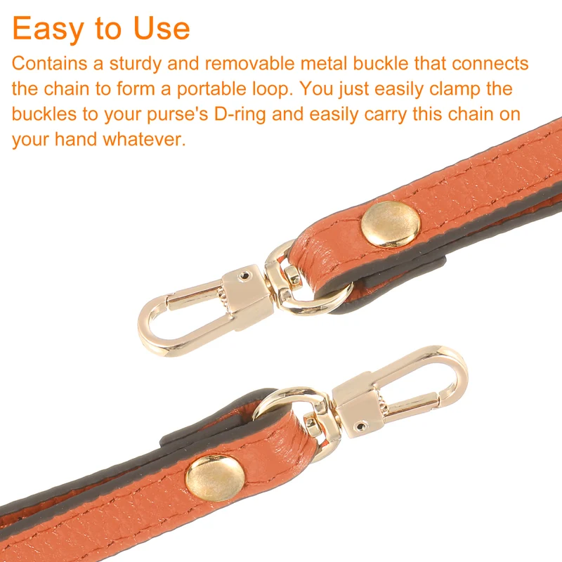 Leather Wristlet Strap, 7.48" Hand Wrist Lanyard Bag Chain, Orange+Gold
