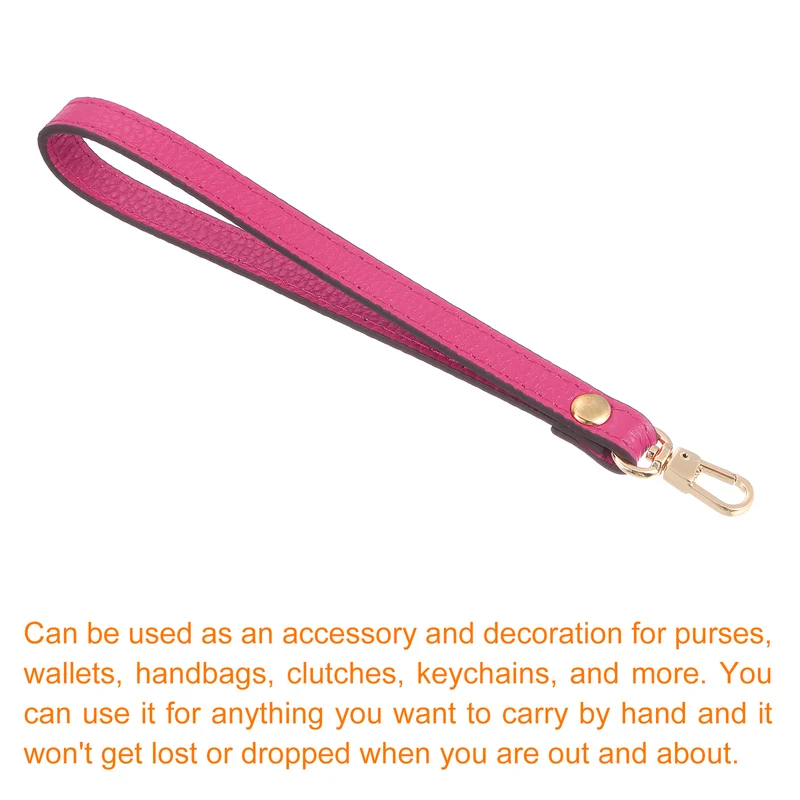 Leather Wristlet Strap, 7.48" Hand Wrist Lanyard Bag Chain, Rose Red+Gold