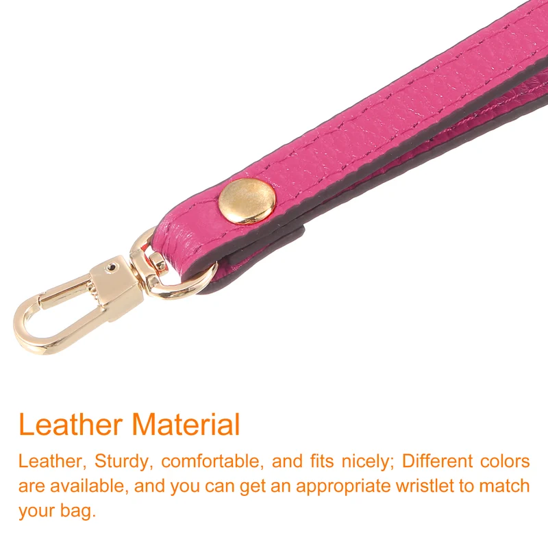 Leather Wristlet Strap, 7.48" Hand Wrist Lanyard Bag Chain, Rose Red+Gold