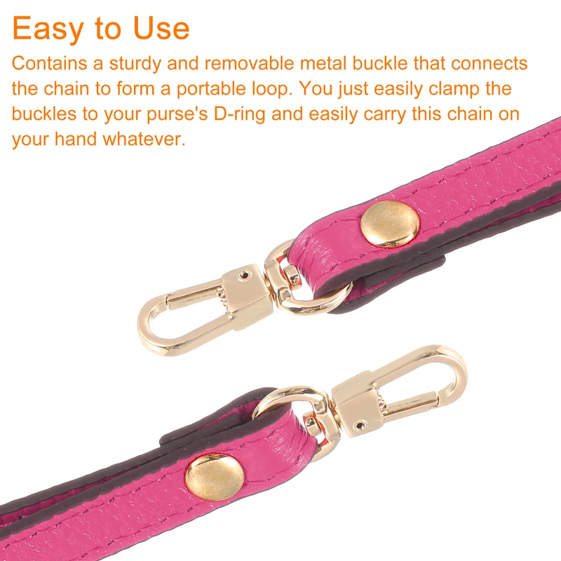 Leather Wristlet Strap, 7.48" Hand Wrist Lanyard Bag Chain, Rose Red+Gold