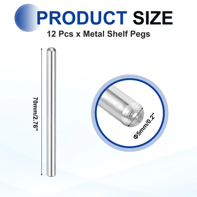 12 Pcs 5x70 mm 304 Stainless Steel Round Head Flat Chamfered End Dowel Pins