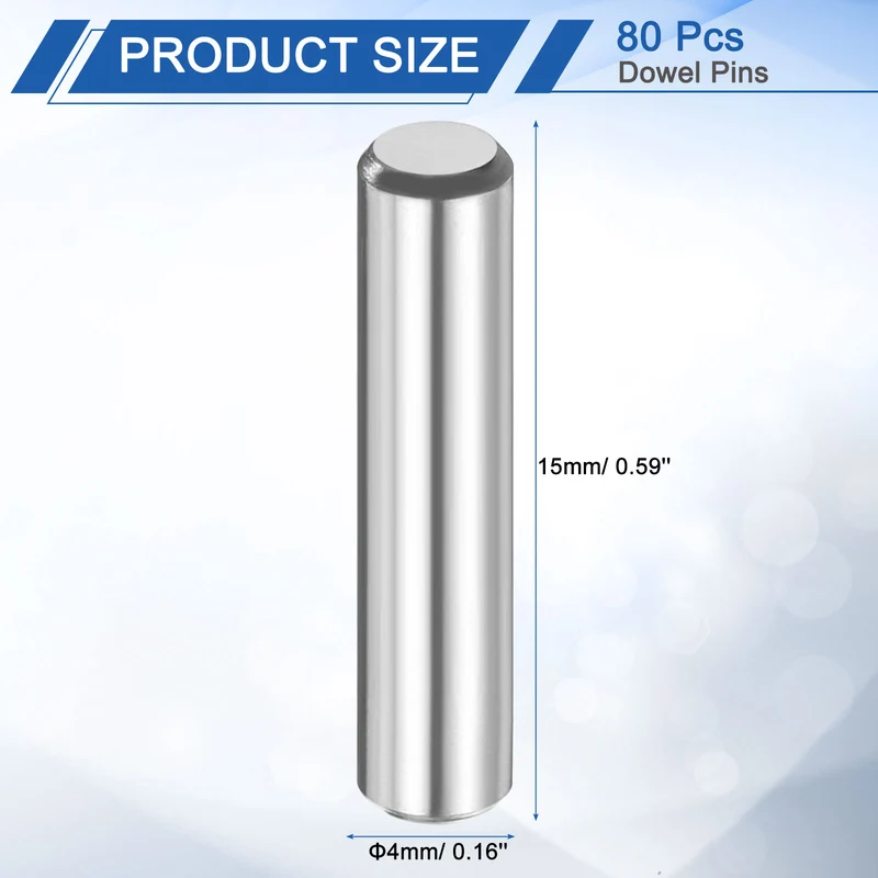 80 Pcs 4 mm x 15 mm Dowel Pins 316L Stainless Steel Shelf Support Peg Pin