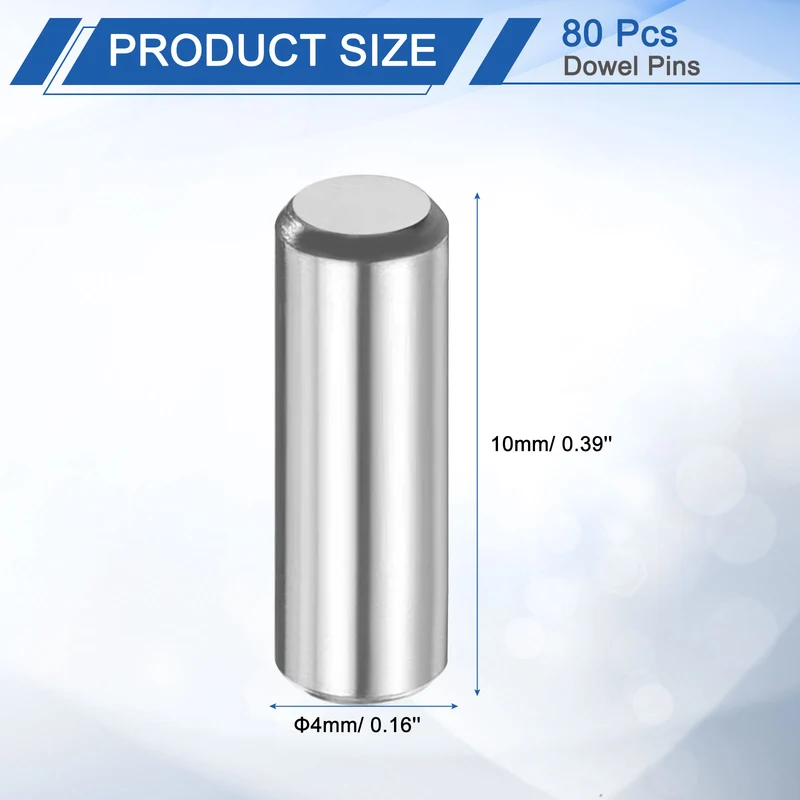 80 Pcs 4 mm x 10 mm Dowel Pins 316L Stainless Steel Shelf Support Peg Pin