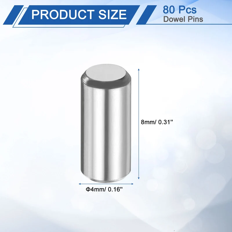 80 Pcs 4 mm x 8 mm Dowel Pins 316L Stainless Steel Shelf Support Peg Pin