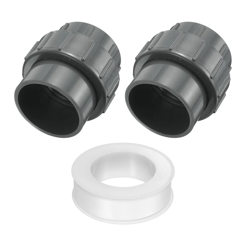 2Pcs 63mm(2") PVC-Union Coupling Pipe Fitting Slip Joint Adapter, Gray