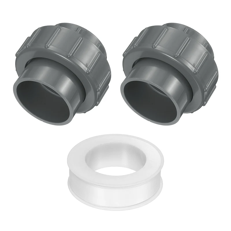 2Pcs 50mm(1-1/2") PVC-Union Coupling Pipe Fitting Slip Joint Adapter, Gray