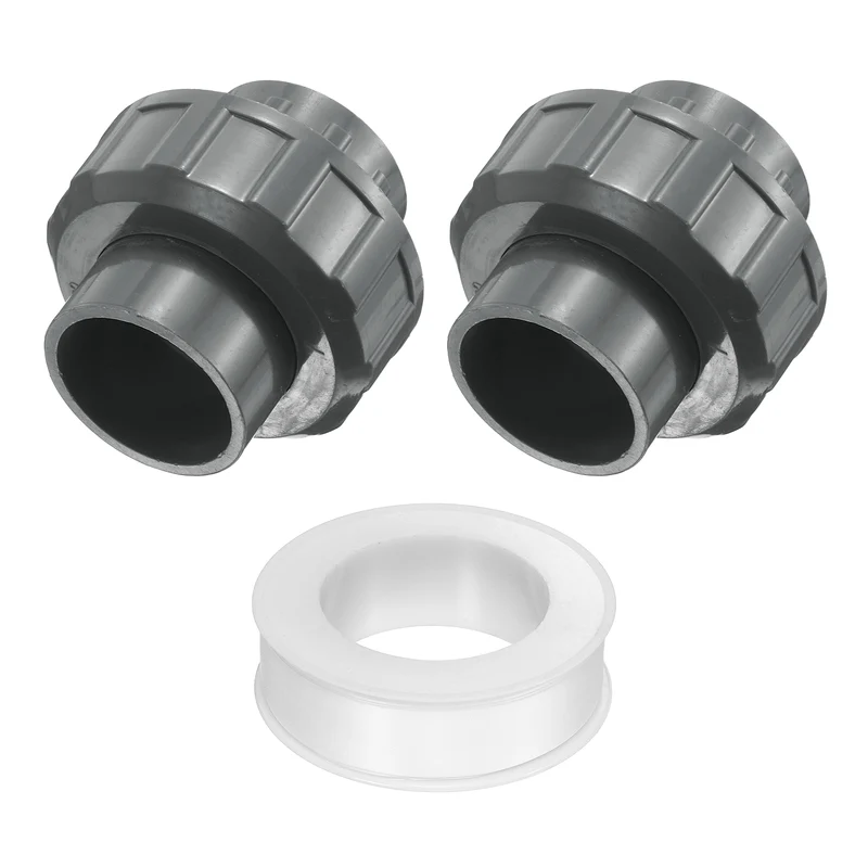 2Pcs 32mm(1") PVC-Union Coupling Pipe Fitting Slip Joint Adapter, Gray