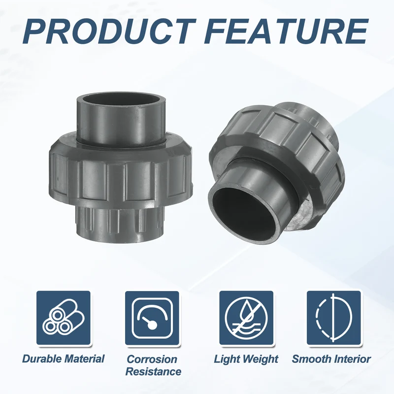 2Pcs 32mm(1") PVC-Union Coupling Pipe Fitting Slip Joint Adapter, Gray