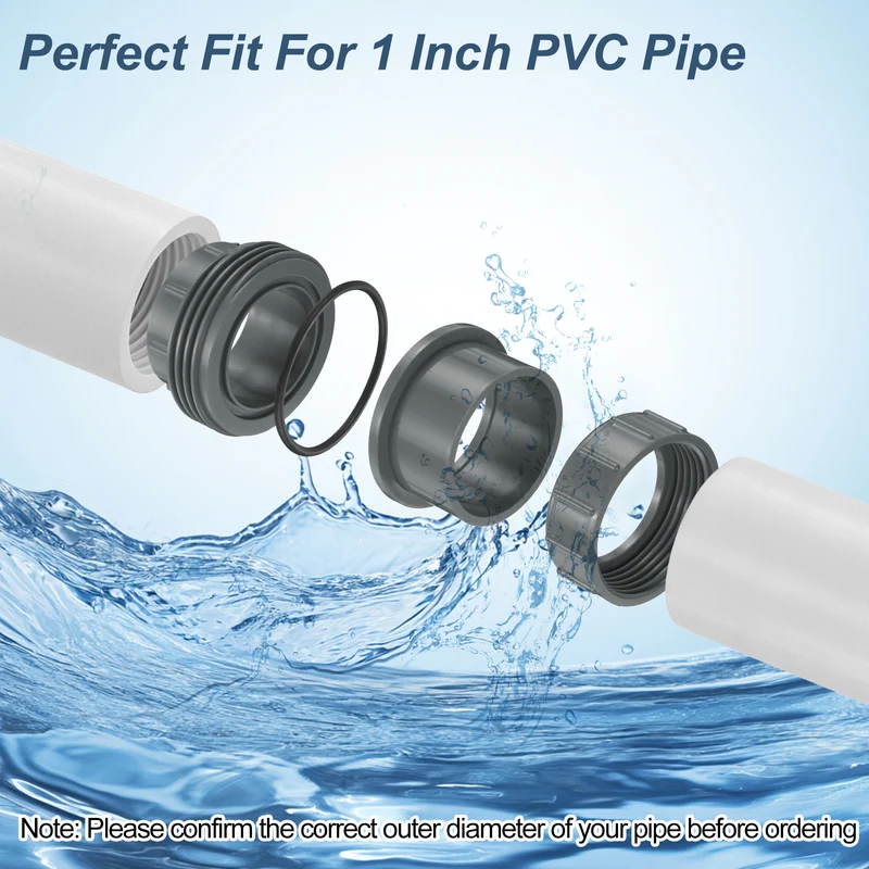 2Pcs 32mm(1") PVC-Union Coupling Pipe Fitting Slip Joint Adapter, Gray