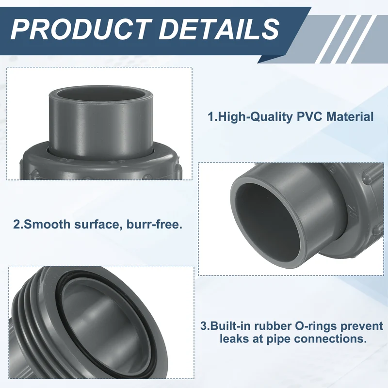 2Pcs 25mm(3/4") PVC-Union Coupling Pipe Fitting Slip Joint Adapter, Gray