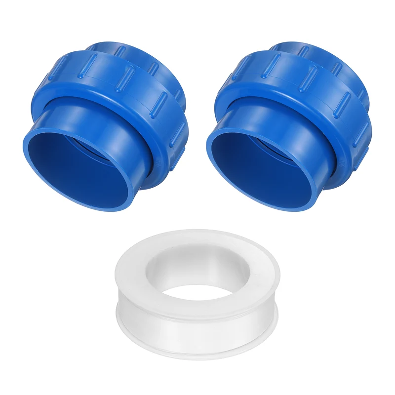 2Pcs 90mm(3") PVC-Union Coupling Pipe Fitting Slip Joint Adapter, Blue