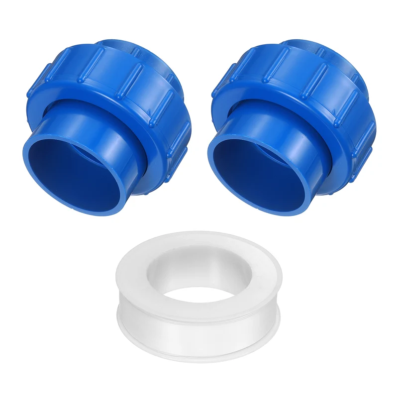 2Pcs 50mm(1-1/2") PVC-Union Coupling Pipe Fitting Slip Joint Adapter, Blue