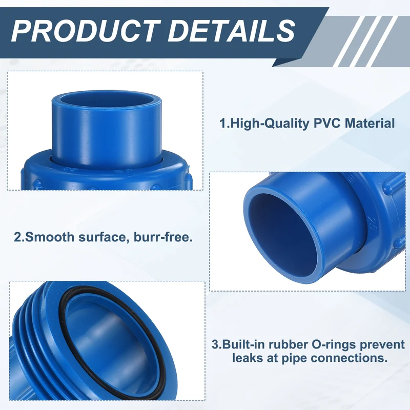 2Pcs 25mm(3/4") PVC-Union Coupling Pipe Fitting Slip Joint Adapter, Blue