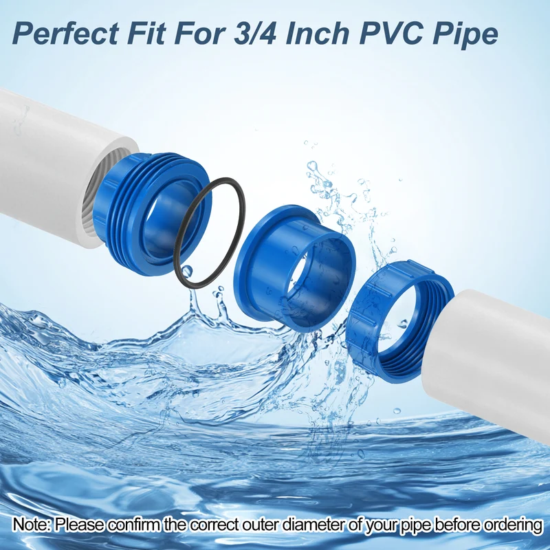 2Pcs 25mm(3/4") PVC-Union Coupling Pipe Fitting Slip Joint Adapter, Blue