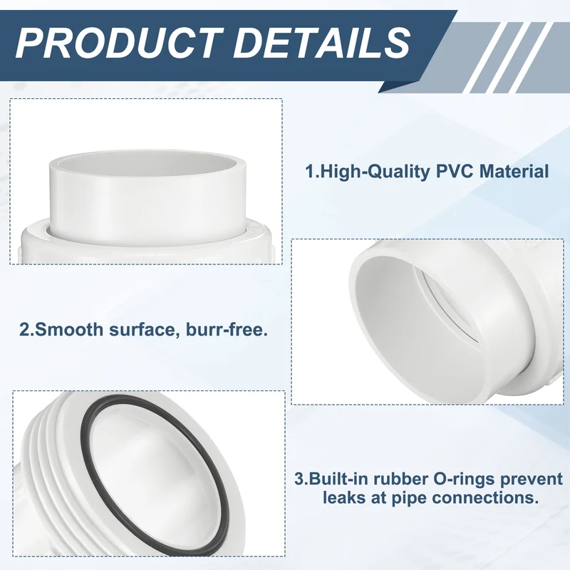2Pcs 90mm(3") PVC-Union Coupling Pipe Fitting Slip Joint Adapter, White