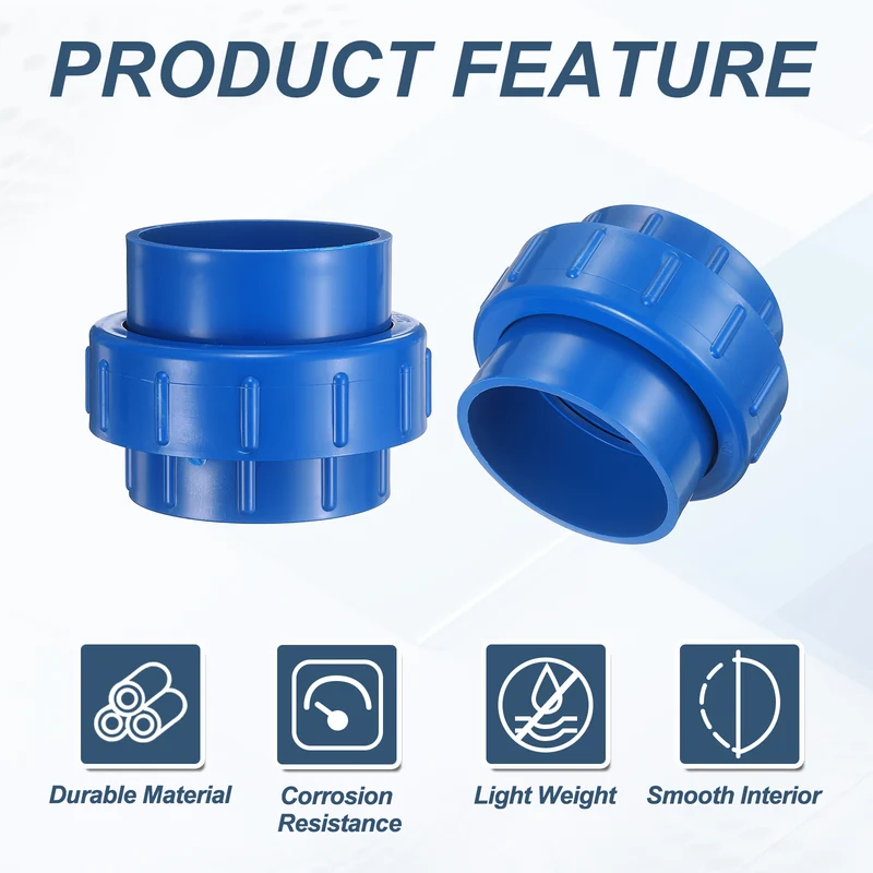 2Pcs 90mm(3") PVC-Union Coupling Pipe Fitting Slip Joint Adapter, White