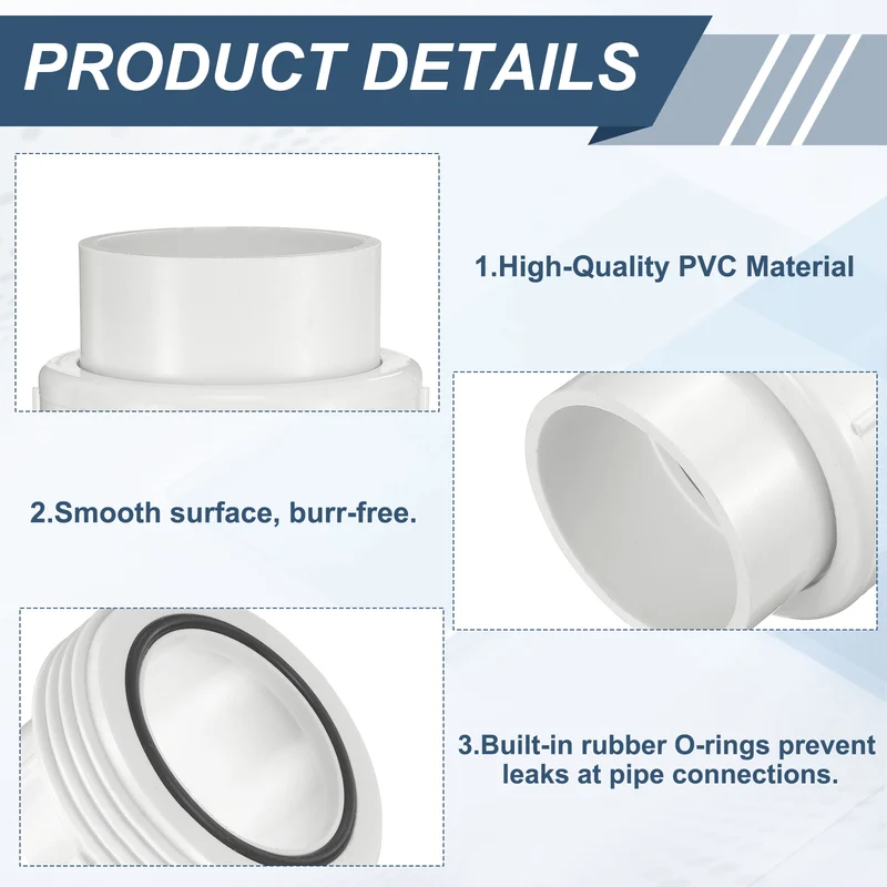 2Pcs 75mm(2-1/2") PVC-Union Coupling Pipe Fitting Slip Joint Adapter, White