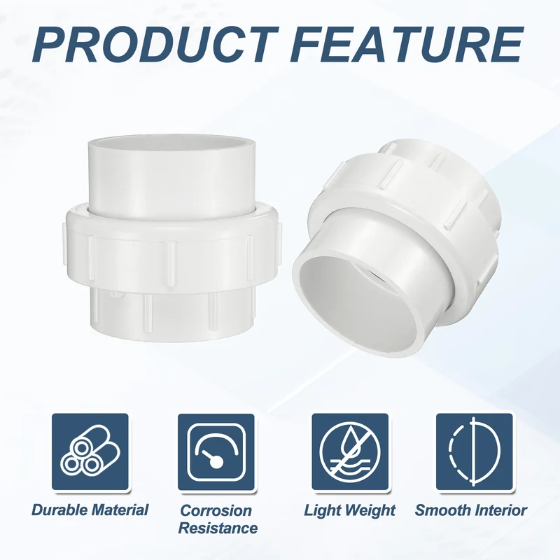 2Pcs 75mm(2-1/2") PVC-Union Coupling Pipe Fitting Slip Joint Adapter, White