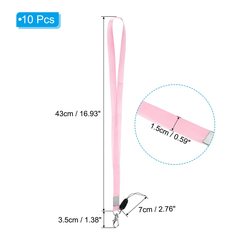 17" Neck Lanyards, 10 Pack Office Lanyard with Swivel Hook Clip Detachable Buckle for Name Tag Badge Holders ID Card Keys Phones, Pink