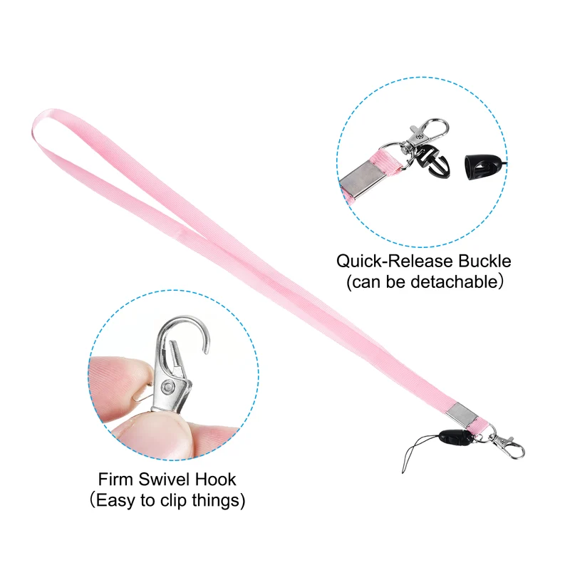 17" Neck Lanyards, 10 Pack Office Lanyard with Swivel Hook Clip Detachable Buckle for Name Tag Badge Holders ID Card Keys Phones, Pink