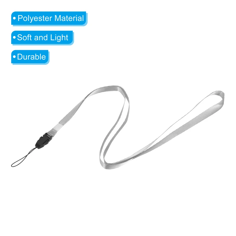 10Pcs 17.7" Neck Lanyards 0.4" Width Detachable Strap Lanyard, Grey