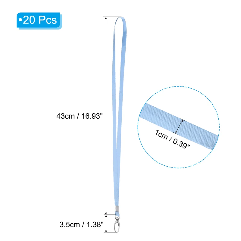 20Pcs Polyester Flat Strap Neck Lanyards with Clip Swivel Hook Sky Blue