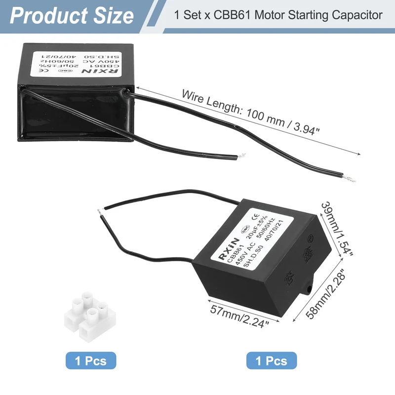 CBB61 Capacitor, 20uF 450V Plastic Ceiling Fan Capacitor