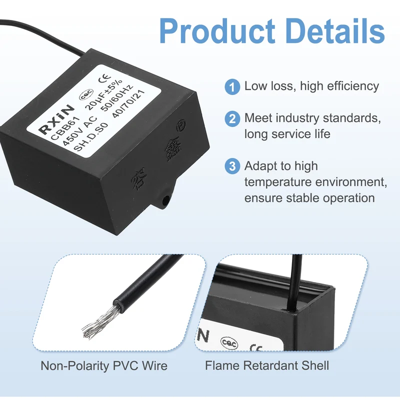 CBB61 Capacitor, 20uF 450V Plastic Ceiling Fan Capacitor