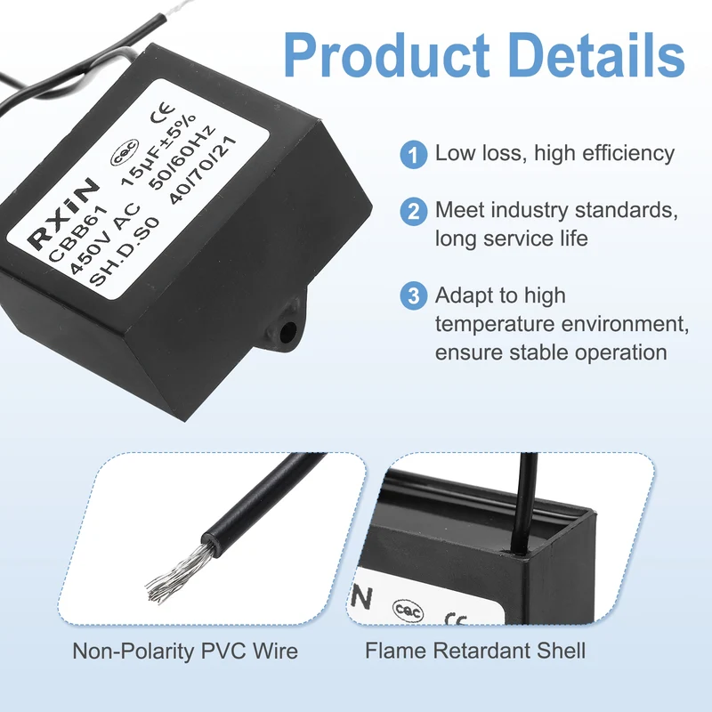 CBB61 Capacitor, 15uF 450V Plastic Ceiling Fan Capacitor