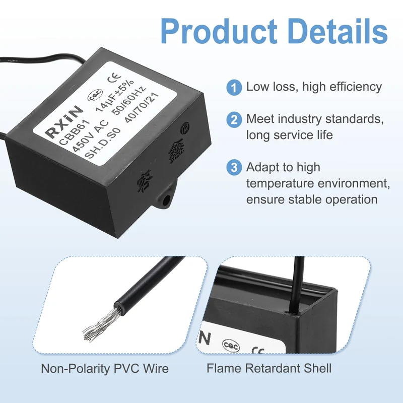 CBB61 Capacitor, 14uF 450V Plastic Ceiling Fan Capacitor